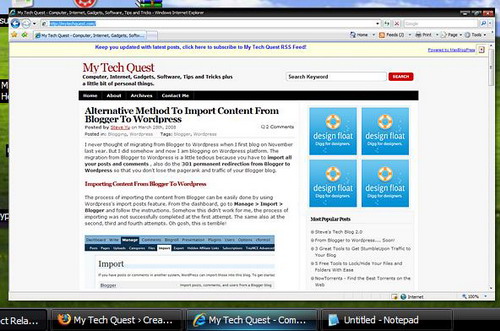 Enhance Windows Taskbar with Thumbnail Snaphot Feature in Windows XP using Visual Task Tips