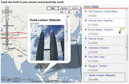 Track Olympic Torch Relay in Google Map