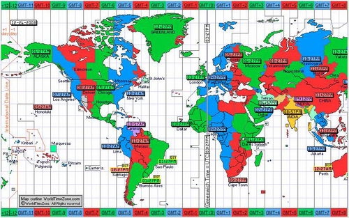 map of world time zones. World Time Zone divides the
