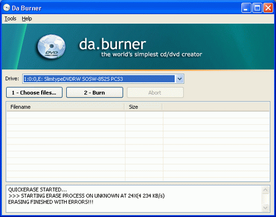 DaBurner Free Portable CD and DVD Burner