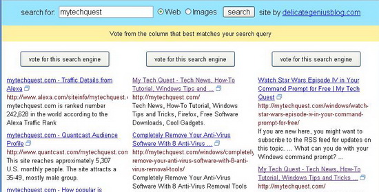 Compare and Vote Google, Bing and Yahoo Search Results