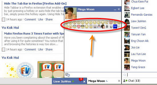 facebook smileys for chat. You will notice a collection of emoticons within the chat window.