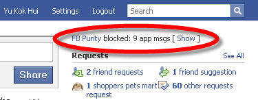 Facebook Purity - Disable Messages from Quiz and Applications