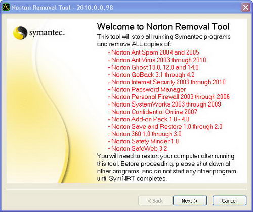 Norton Removal Tool 2010