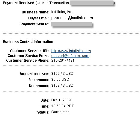 First Payment from Infolinks