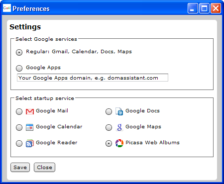 GMDesk Settings Dialog