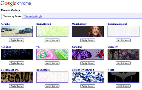 Google Chome Theme Gallery, Now with Themes designed by Artists