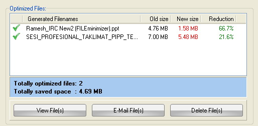 FILEMinimizer Office File Optimization Completed