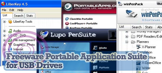 Today, we will look at the best freeware portable application suite for your USB drive. They are Liberkey, PortableApps, Lupo PenSuite and winPenPack.