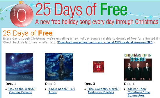 Amazon.com 25 Days of Free Christmas Songs