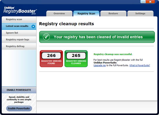 Registry Booster 2010 Registry Cleanup Result