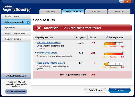 Registry Booster 2010 Scan Result