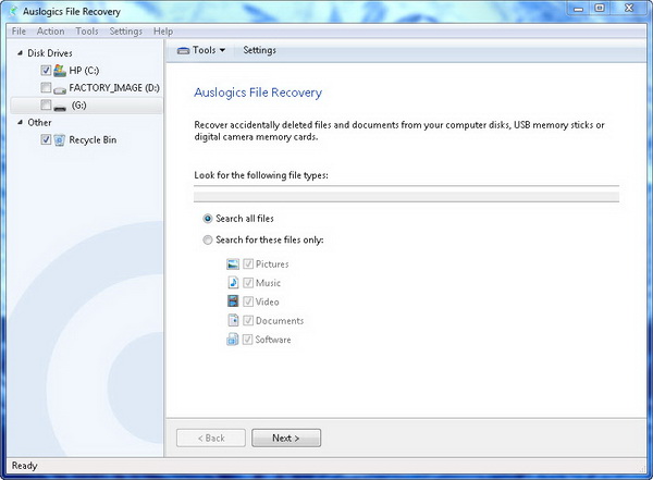 Auslogics File Recovery 3 Review - Main Screen