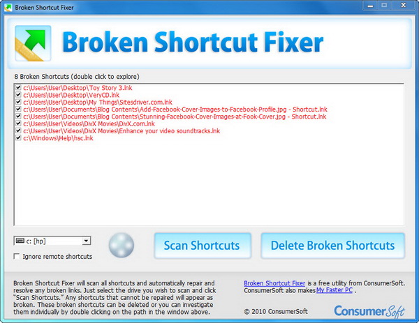 Scan and Delete Broken Shortcuts in Windows 7