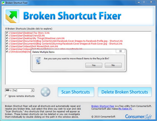 Scan and Delete Broken Shortcuts in Windows 7