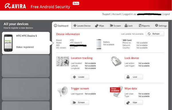 Avira Free Android Security - Web Console