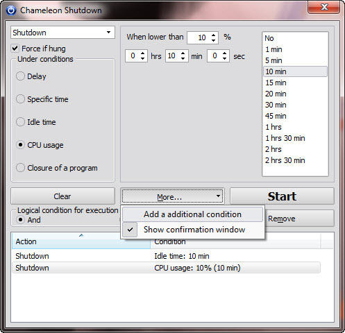 Set Multiple Conditions on Chameleon Shutdown