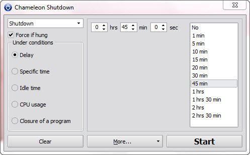 Set Conditions on Chameleon Shutdown