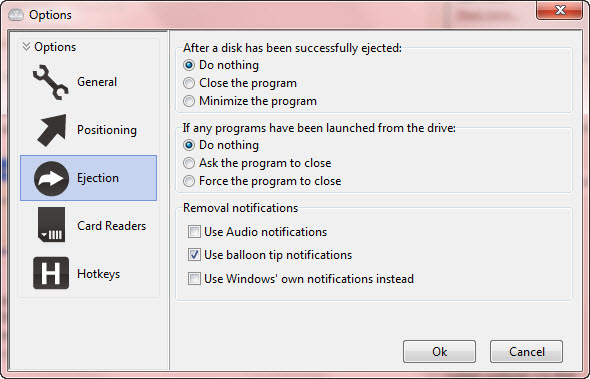 USB Disk Dejector - Options Page