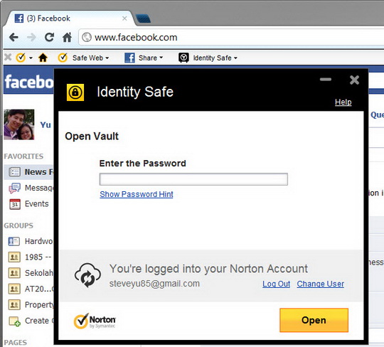Norton Identity Safe Beta - Open Vault