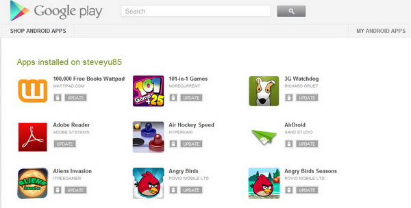 Uninstall or Update Android Apps from Google Play Website