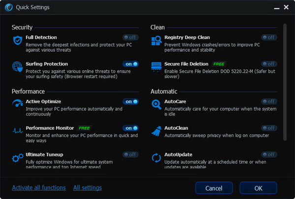 IOBit Advanced Systemcare 6 Beta 2.0 - Quick Settings