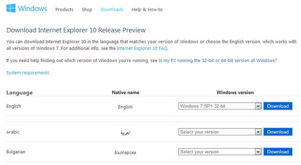 Internet Explorer 10 Release Preview - Download Page