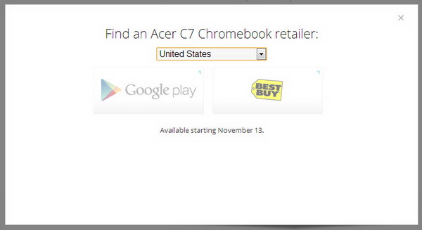 Acer C7 Chromebook - Availability