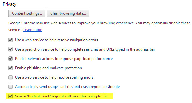Chrome 23 - Do Not Track (DNT) protocol
