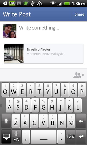 Facebook app for Android - Share Button