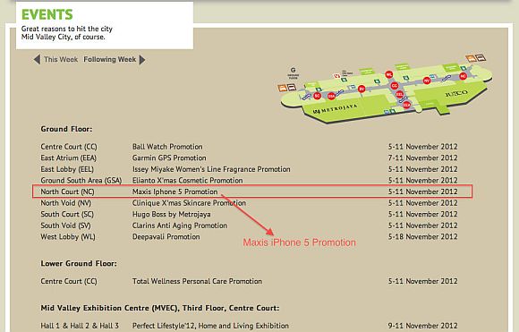 Maxis iPhone 5 Event Listing