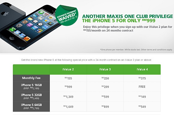 Maxis iPhone 5 offer for One Club Members