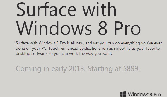 Surface with Windows 8 Pro - Pricing and Availability