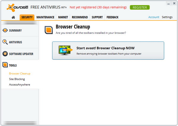 avast! 8 Free Antivirus - Browser Cleanup