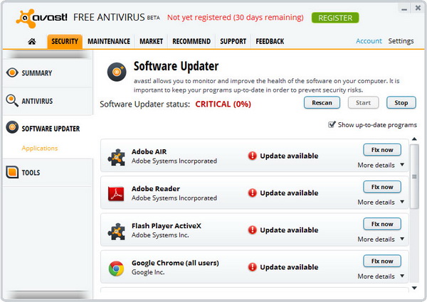 avast! 8 Free Antivirus - Software Updater