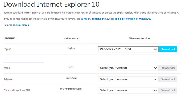 Download Internet Explorer 10 for Windows 7