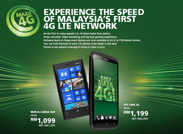 Maxis Offer 4G LTE Smartphones - Nokia Lumia 920 and HTC One XL