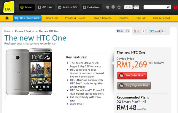 HTC One Preorder at DiGi Malaysia