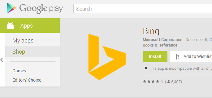 Bing for Android is a Country Restricted App