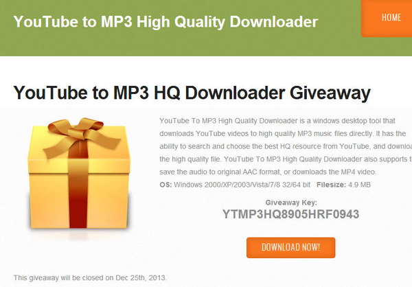 Youtube to MP3 High Quality Downloader Christmas Giveaway