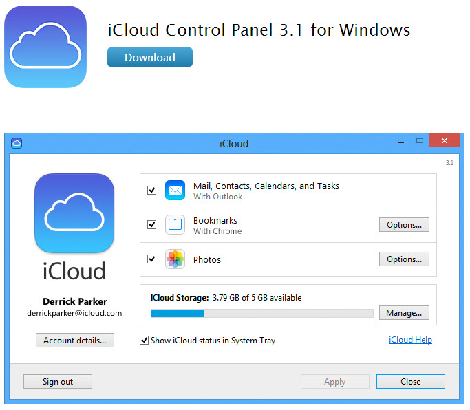 iCloud Control Panel 3.1 for Windows