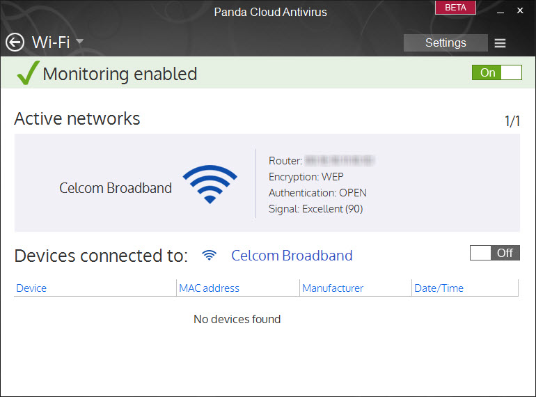 Panda Cloud Antivirus 2.9 Beta - Wifi Monitor