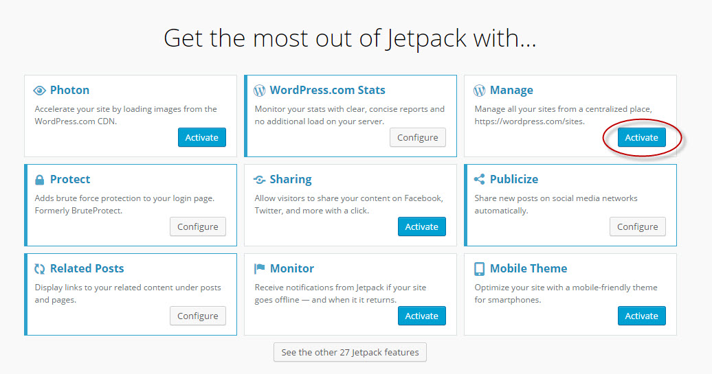 Activate Jetpack Site Management Tool