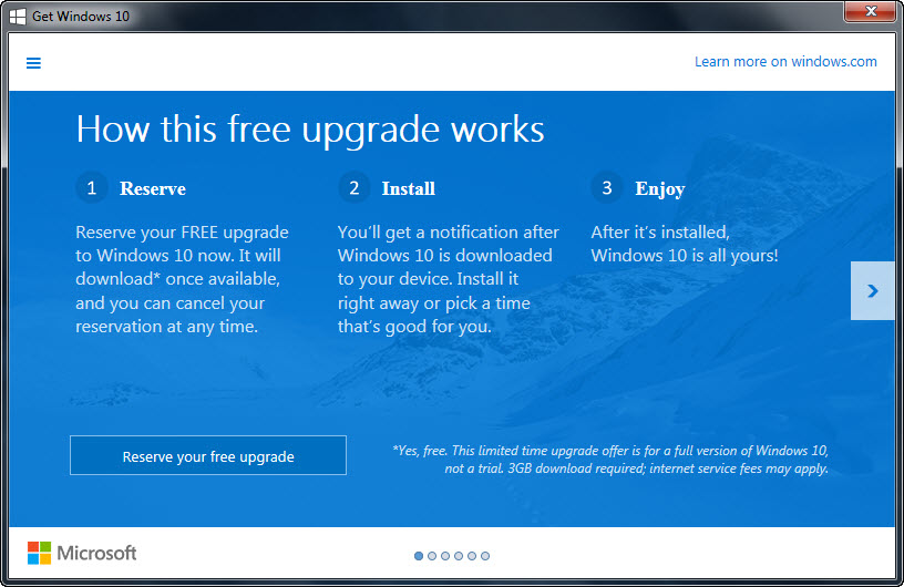 Reserve Free Windows 10 Upgrade