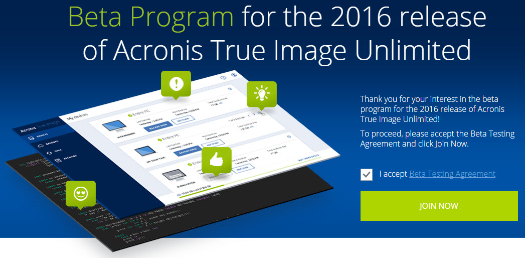 Test Drive Acronis True Image Unlimited 2016 Beta