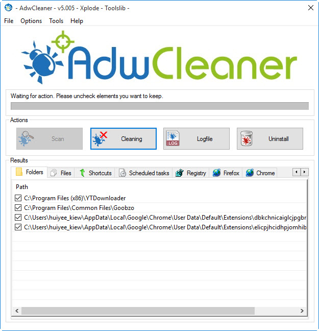 AdwCleaner removes adware and toolbars in Windows 10