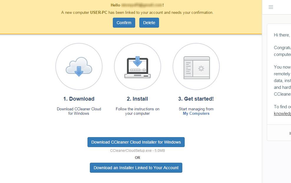 CCleaner Cloud - Confirm Computer Linked to Account