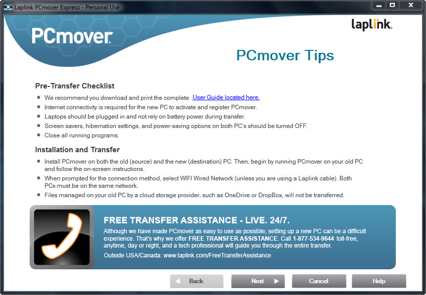 PCmover Express - Pre-Transfer Checklist