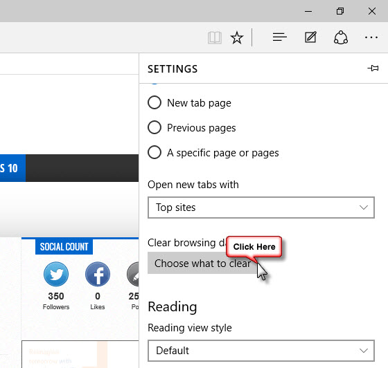 Clear Browsing data in Microsoft Edge