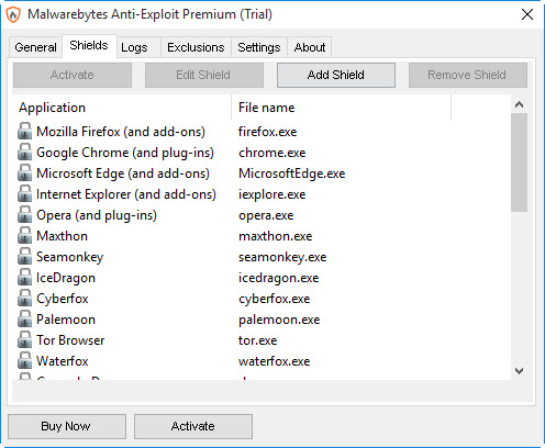 Malwarebytes Anti-Exploit - Shielded Programs